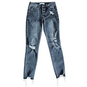 KanCan Distressed Raw Hem Skinny Charcoal Dark Gray Jeans Size 3